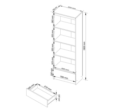 Schrank Büroregal Bücherregal Regal weiß 60cm breit 180cm hoch