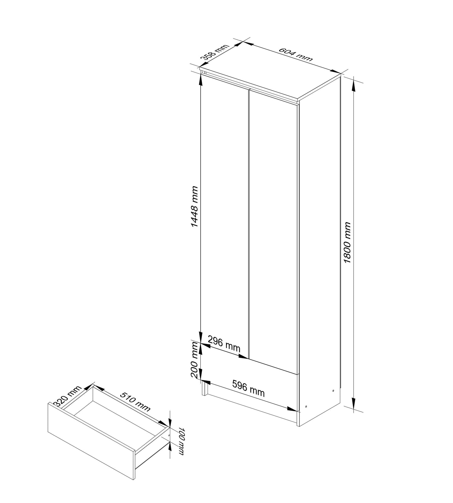 Armoire bureau étagère bibliothèque étagère blanc 60cm de large 180cm de haut