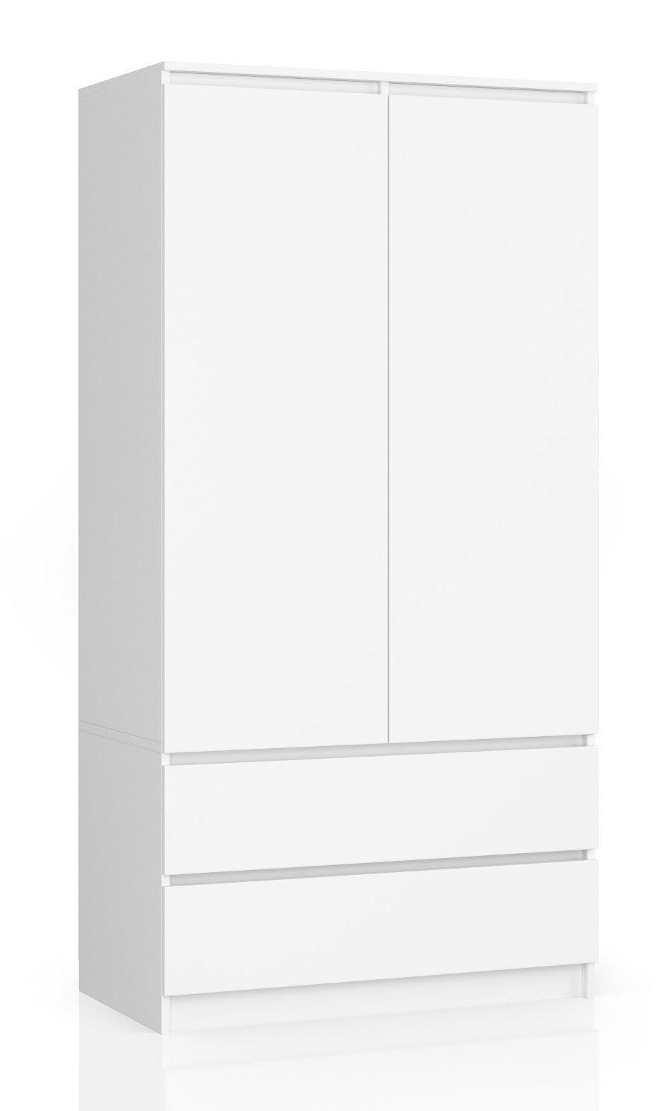 Kleiderschrank weiß, Schrank mit 2 Türen und 2 Schubladen, 180cm hoch, Kleiderstange, Garderobe, Schlafzimmer, Wohnzimmer