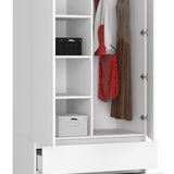Kleiderschrank weiß, Schrank mit 2 Türen und 2 Schubladen, 180cm hoch, Kleiderstange, Garderobe, Schlafzimmer, Wohnzimmer