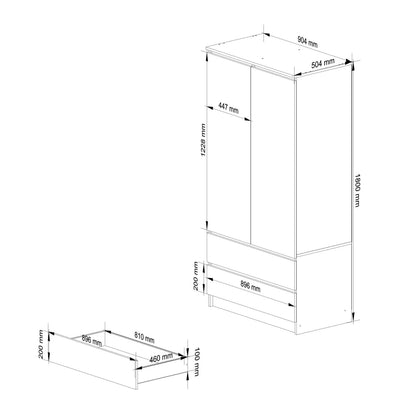 Armoire blanche, armoire avec 2 portes et 2 tiroirs, hauteur 180cm, tringle à vêtements, penderie, chambre, séjour