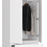 Kleiderschrank weiß, Schrank mit 2 Türen und 2 Schubladen, 180cm hoch, Kleiderstange, Garderobe, Schlafzimmer, Wohnzimmer
