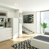 Kleiderschrank weiß, Schrank mit 2 Türen und 2 Schubladen, 180cm hoch, Kleiderstange, Garderobe, Schlafzimmer, Wohnzimmer