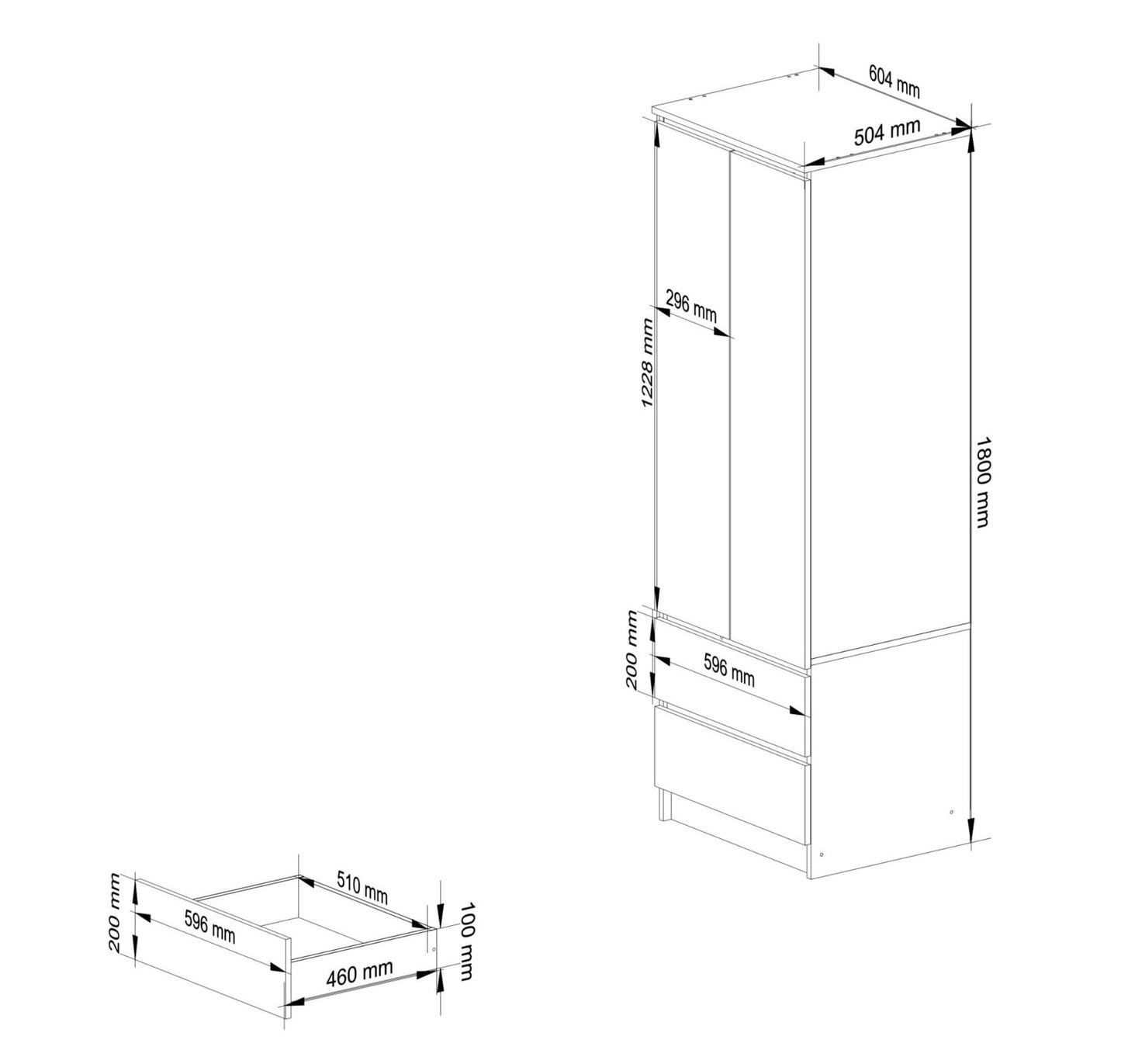 Armoire blanche, armoire avec 2 portes et 2 tiroirs, hauteur 180cm, tringle à vêtements, penderie, chambre, séjour