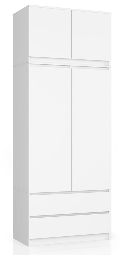 Armoire blanche, armoire avec 2 portes et 2 tiroirs, hauteur 180cm, tringle à vêtements, penderie, chambre, séjour