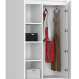 Kleiderschrank weiß, Schrank mit 2 Türen und 2 Schubladen, 180cm hoch, Kleiderstange, Garderobe, Schlafzimmer, Wohnzimmer