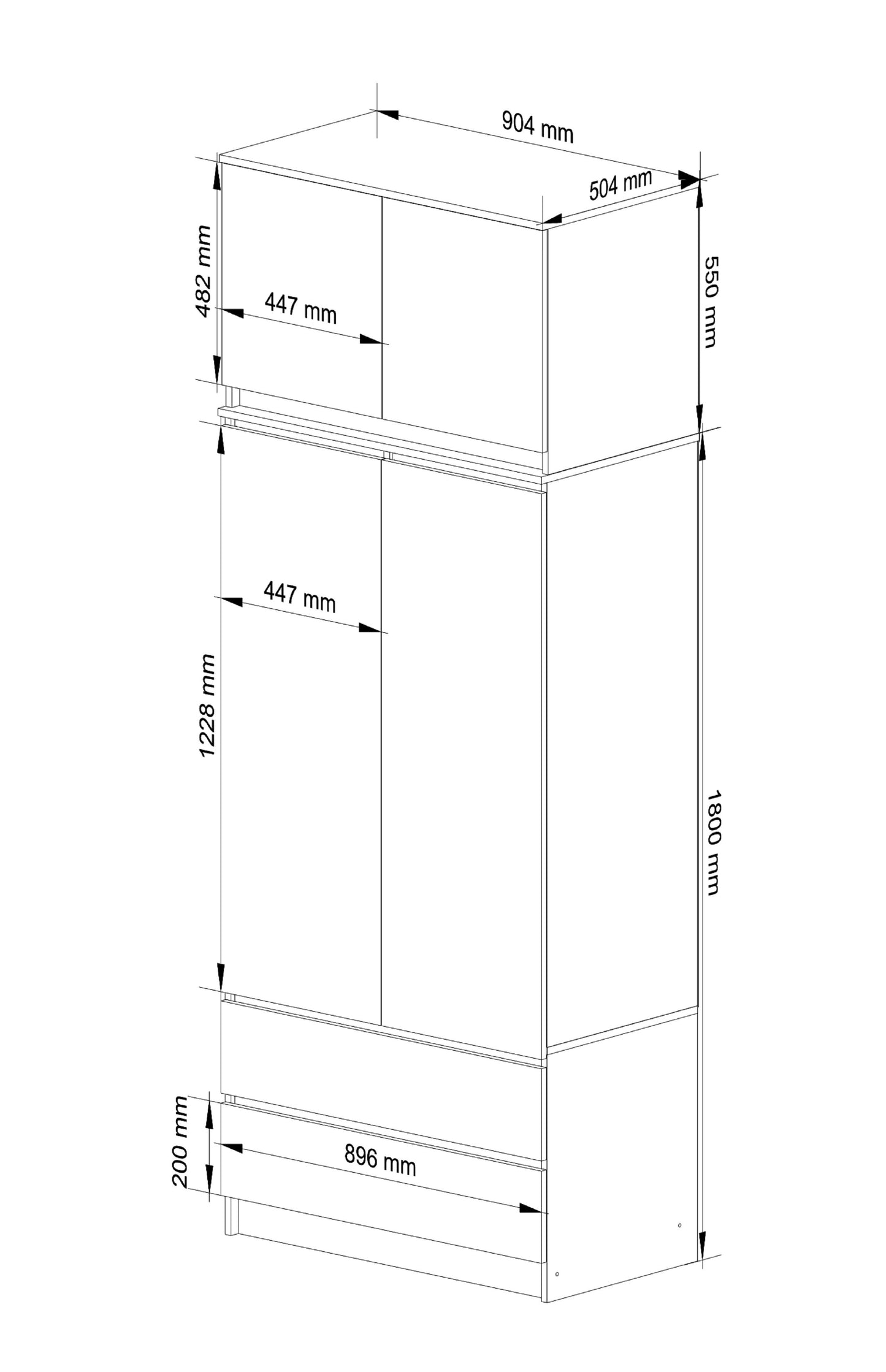 Kleiderschrank weiß, Schrank mit 2 Türen und 2 Schubladen, 180cm hoch, Kleiderstange, Garderobe, Schlafzimmer, Wohnzimmer