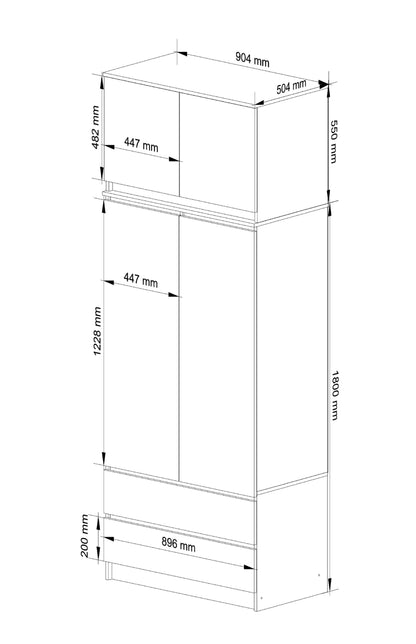 Kleiderschrank weiß, Schrank mit 2 Türen und 2 Schubladen, 180cm hoch, Kleiderstange, Garderobe, Schlafzimmer, Wohnzimmer