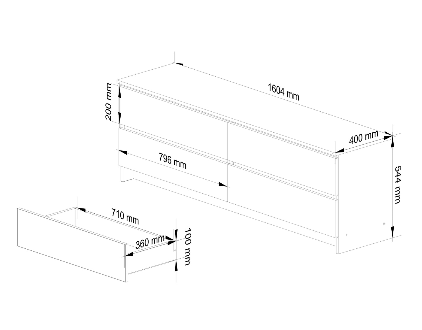 Kommode weiß 160cm breit, Schlafzimmer und Wohnzimmer, vielseitig einsetzbar für Flur und Kinderzimmer