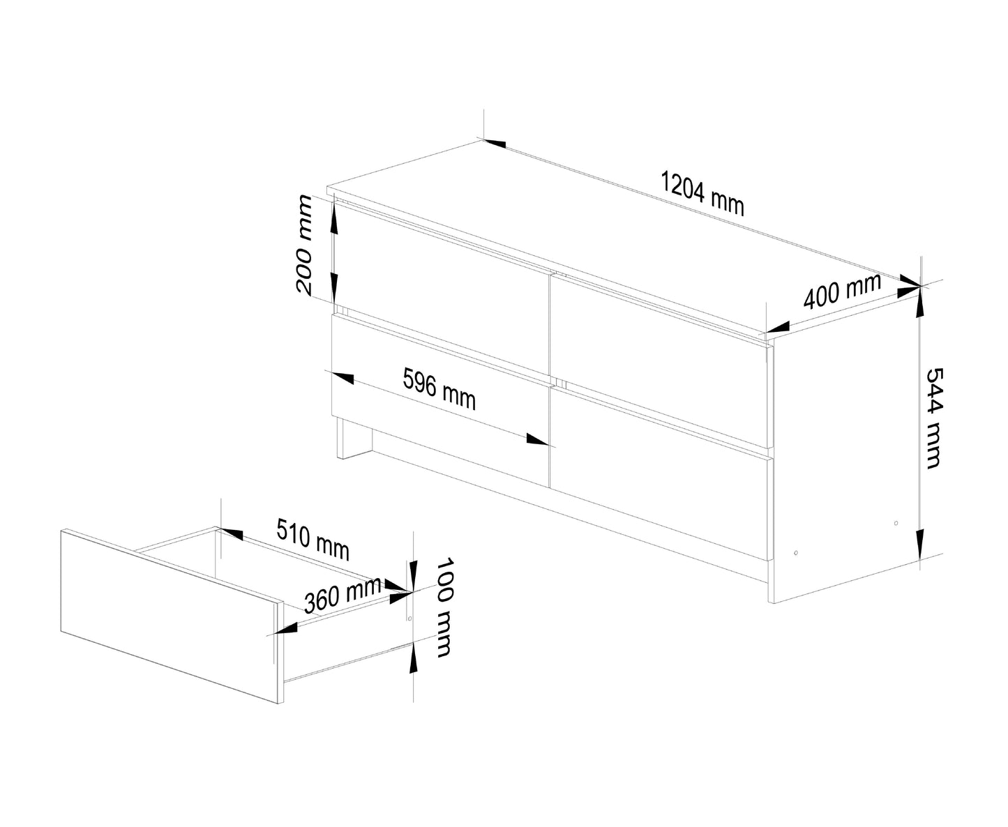 Kommode 120cm breit mit 4, 6, 8, 10 Schubladen, Schlafzimmer und Wohnzimmer, vielseitig einsetzbar für Flur und Kinderzimmer