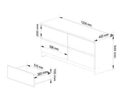 Commode de 120 cm de large avec 4, 6, 8, 10 tiroirs, chambre et salon, polyvalente pour couloirs et chambres d'enfants