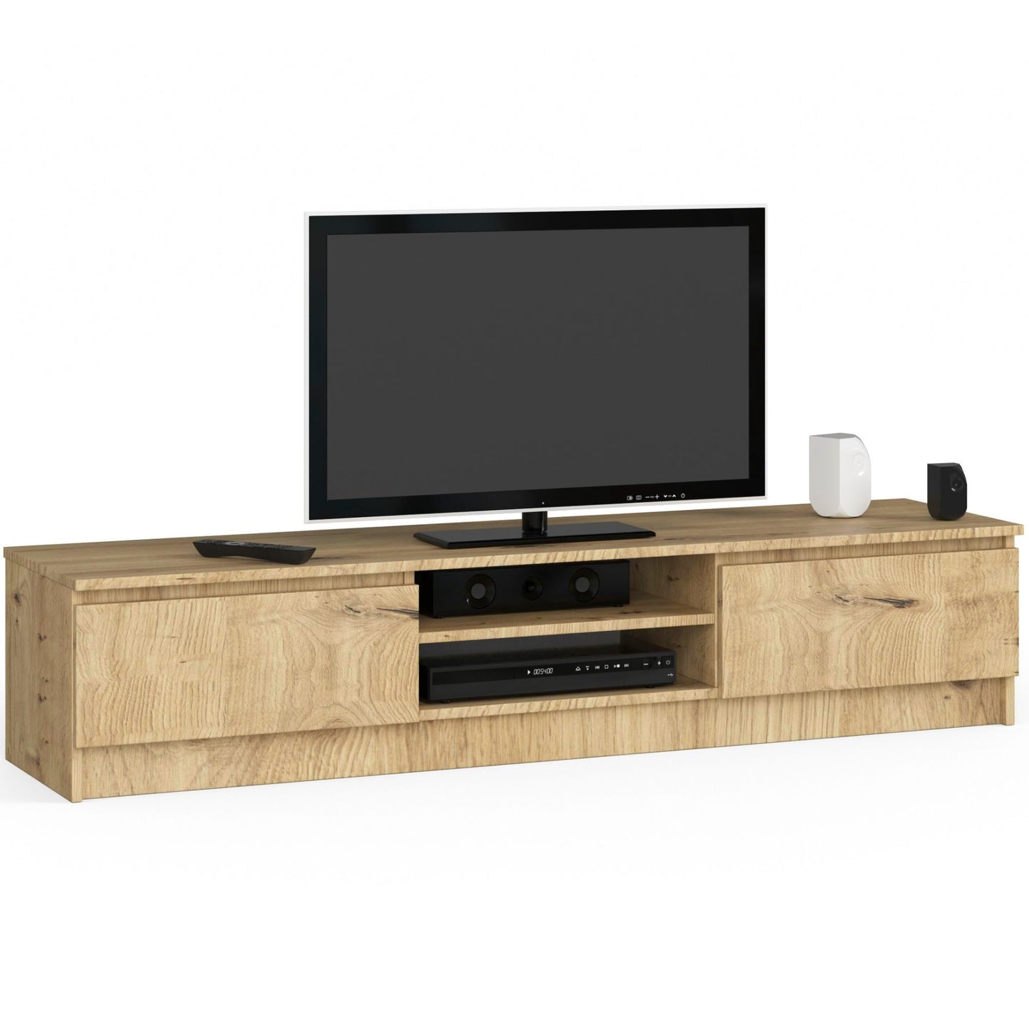 Fernsehschrank 160cm breit mit zwei Türen und zwei offenen Regalen, moderner TV-Schrank, Lowboard, Wohnzimmer Schlafzimmer