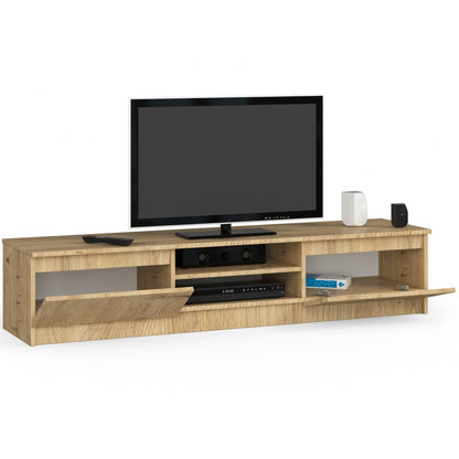 Meuble TV de 160 cm de large avec deux portes et deux étagères ouvertes, meuble TV moderne, lowboard, salon chambre