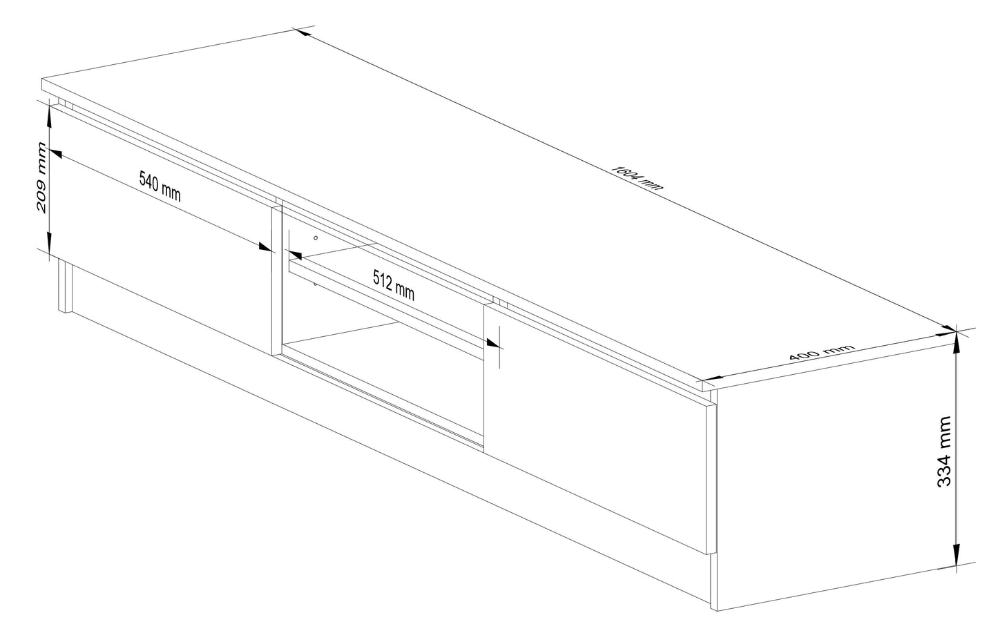 Fernsehschrank 160cm breit mit zwei Türen und zwei offenen Regalen, moderner TV-Schrank, Lowboard, Wohnzimmer Schlafzimmer