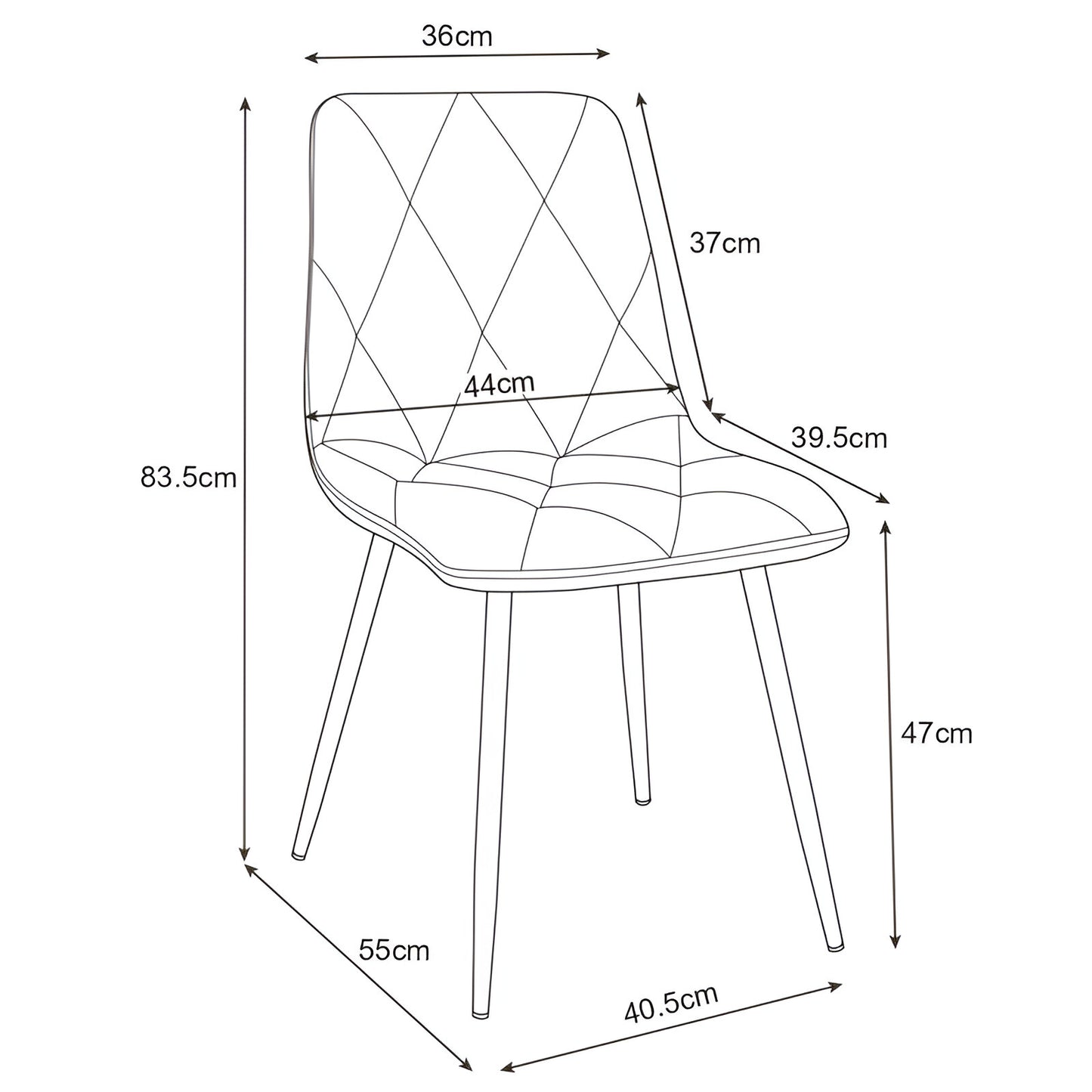 Lot de 2 chaises de salle à manger, chaises de salon, chaises en velours avec pieds en métal, avec pieds noirs