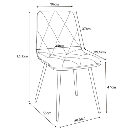 Lot de 2 chaises de salle à manger, chaises de salon, chaises en velours avec pieds en métal, avec pieds noirs