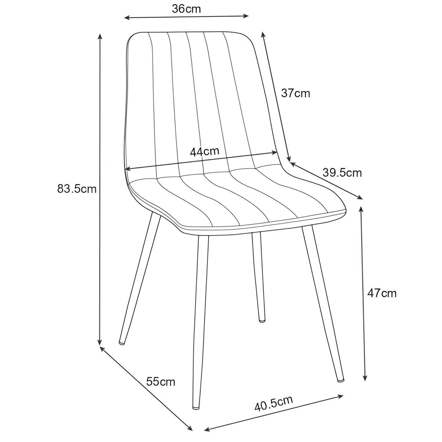 Ensemble de 2 chaises de salle à manger, chaises de salon, velours avec pieds en métal, chaises élégantes et rembourrées 2x avec pieds noirs