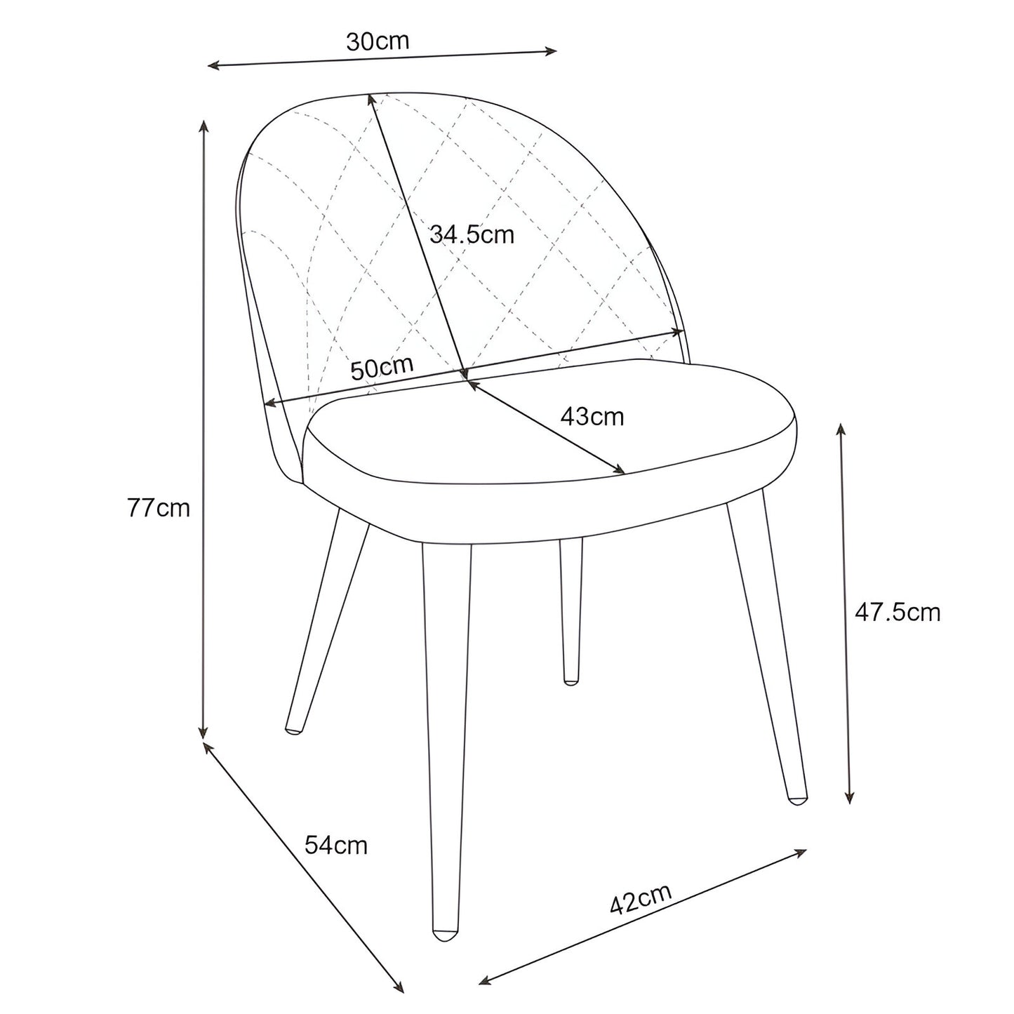 Ensemble de 2 chaises de salle à manger, chaises de salon, velours avec pieds en métal, élégamment matelassées, chaises rembourrées 2x avec pieds noirs