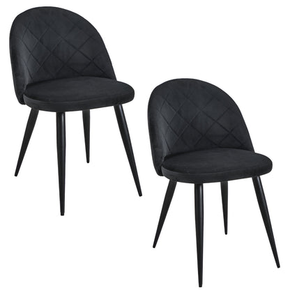 Ensemble de 2 chaises de salle à manger, chaises de salon, velours avec pieds en métal, élégamment matelassées, chaises rembourrées 2x avec pieds noirs