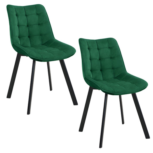 Ensemble de 2 chaises de salle à manger, chaises de salon, velours avec pieds en métal, chaises modernes rembourrées 2x avec pieds noirs