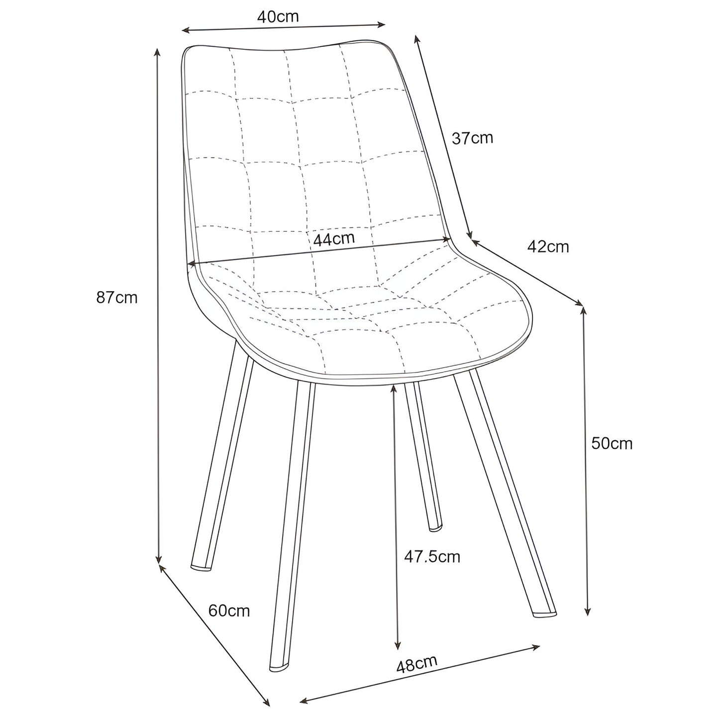 Ensemble de 2 chaises de salle à manger, chaises de salon, velours avec pieds en métal, chaises modernes rembourrées 2x avec pieds noirs