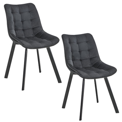 Ensemble de 2 chaises de salle à manger, chaises de salon, velours avec pieds en métal, chaises modernes rembourrées 2x avec pieds noirs