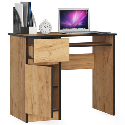 Table d'ordinateur, table de bureau, avec 1 tiroir et 2 étagères et une étagère clavier extractible, 90 x 50 x 77 cm, plateau en stratifié résistant à l'abrasion avec bord ABS, compartiments à droite ou à gauche