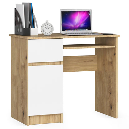 Table d'ordinateur, table de bureau, avec 1 tiroir et 2 étagères et une étagère clavier extractible, 90 x 50 x 77 cm, plateau en stratifié résistant à l'abrasion avec bord ABS, compartiments à droite ou à gauche