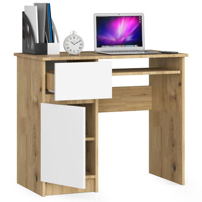 Table d'ordinateur, table de bureau, avec 1 tiroir et 2 étagères et une étagère clavier extractible, 90 x 50 x 77 cm, plateau en stratifié résistant à l'abrasion avec bord ABS, compartiments à droite ou à gauche