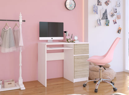 Table d'ordinateur, table de bureau, avec 1 tiroir et 2 étagères et une étagère clavier extractible, 90 x 50 x 77 cm, plateau en stratifié résistant à l'abrasion avec bord ABS, compartiments à droite ou à gauche