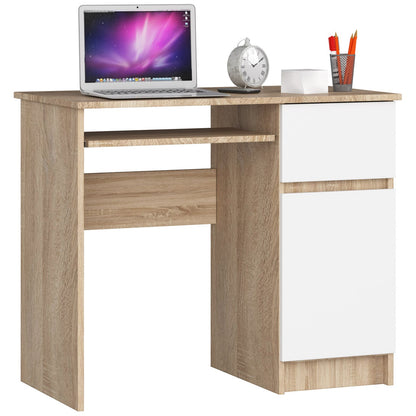 Table d'ordinateur, table de bureau, avec 1 tiroir et 2 étagères et une étagère clavier extractible, 90 x 50 x 77 cm, plateau en stratifié résistant à l'abrasion avec bord ABS, compartiments à droite ou à gauche