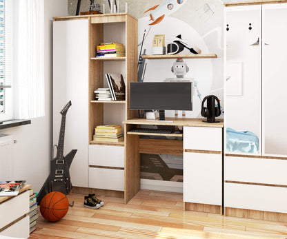 Table d'ordinateur, table de bureau, avec 1 tiroir et 2 étagères et une étagère clavier extractible, 90 x 50 x 77 cm, plateau en stratifié résistant à l'abrasion avec bord ABS, compartiments à droite ou à gauche