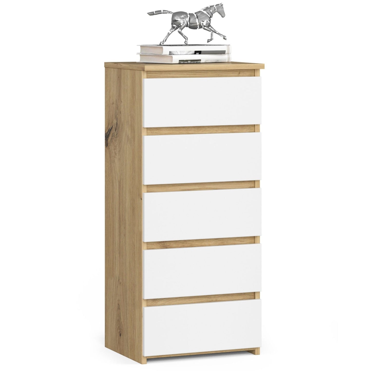 Kommode mit fünf Schubladen, elegant, für minimalistische Innenräume, 92 cm hoch und 40 cm breit, Wohnzimmer, Schlafzimmer, Flur, Schrank, Sideboard, Highboard, viel Stauraum