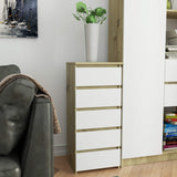 Kommode mit fünf Schubladen, elegant, für minimalistische Innenräume, 92 cm hoch und 40 cm breit, Wohnzimmer, Schlafzimmer, Flur, Schrank, Sideboard, Highboard, viel Stauraum