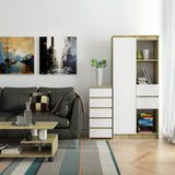 Kommode mit fünf Schubladen, elegant, für minimalistische Innenräume, 92 cm hoch und 40 cm breit, Wohnzimmer, Schlafzimmer, Flur, Schrank, Sideboard, Highboard, viel Stauraum