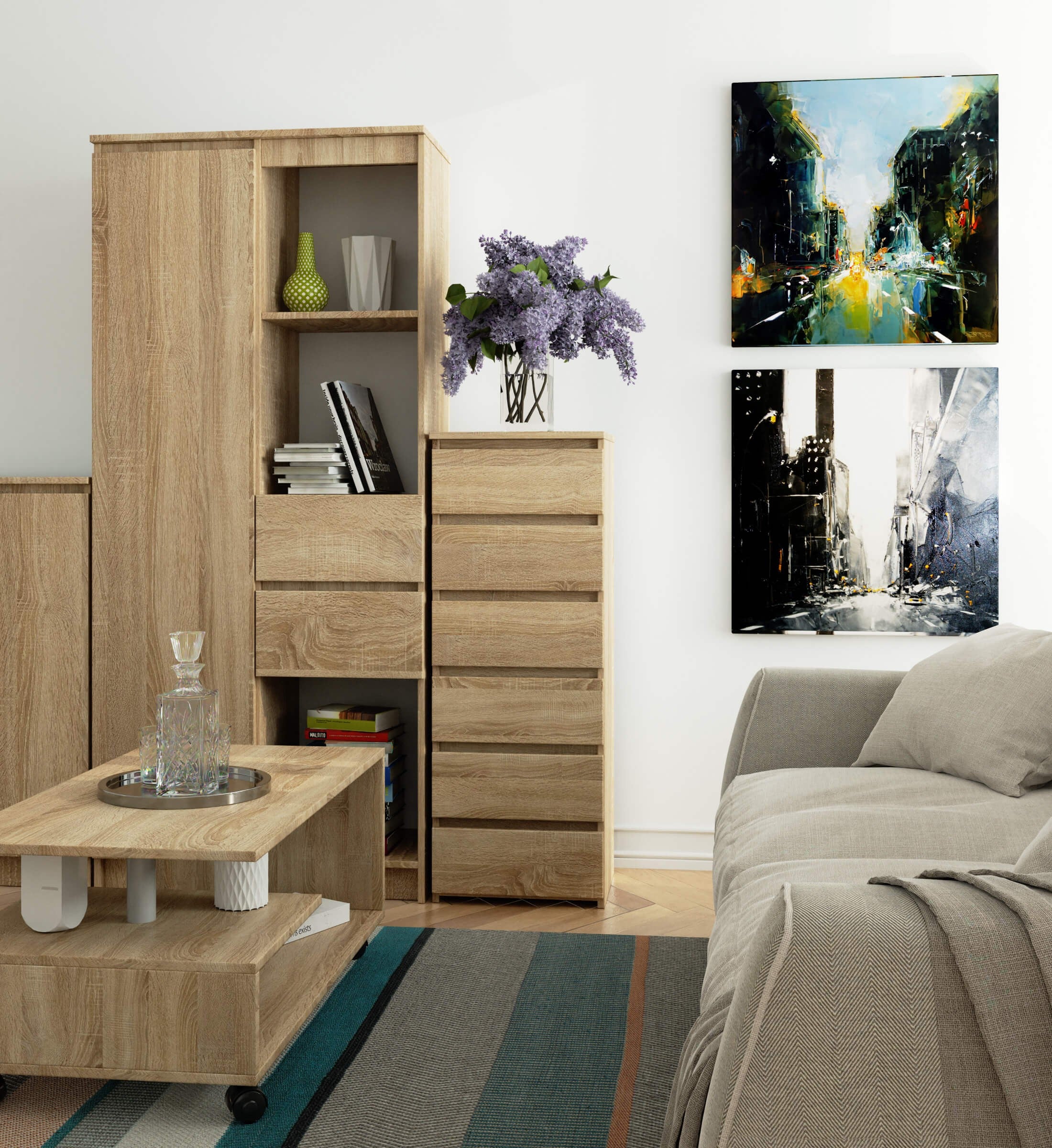 Commode Étroite 6 Tiroirs 40x109x35 Cm - Rangement Chambre, Couloir - Blanc Ou Graphite - Montage Facile - Meuble Étagère
