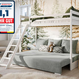 Hochbett 90x200 cm weiß mit Schlafsofa 140x200 cm Couch in Cord-Stoff OEKO-TEX 100 mit 3 Kissen, Etagenbett Stockbett 200x90 mit Leiter und Schlafcouch 200x140