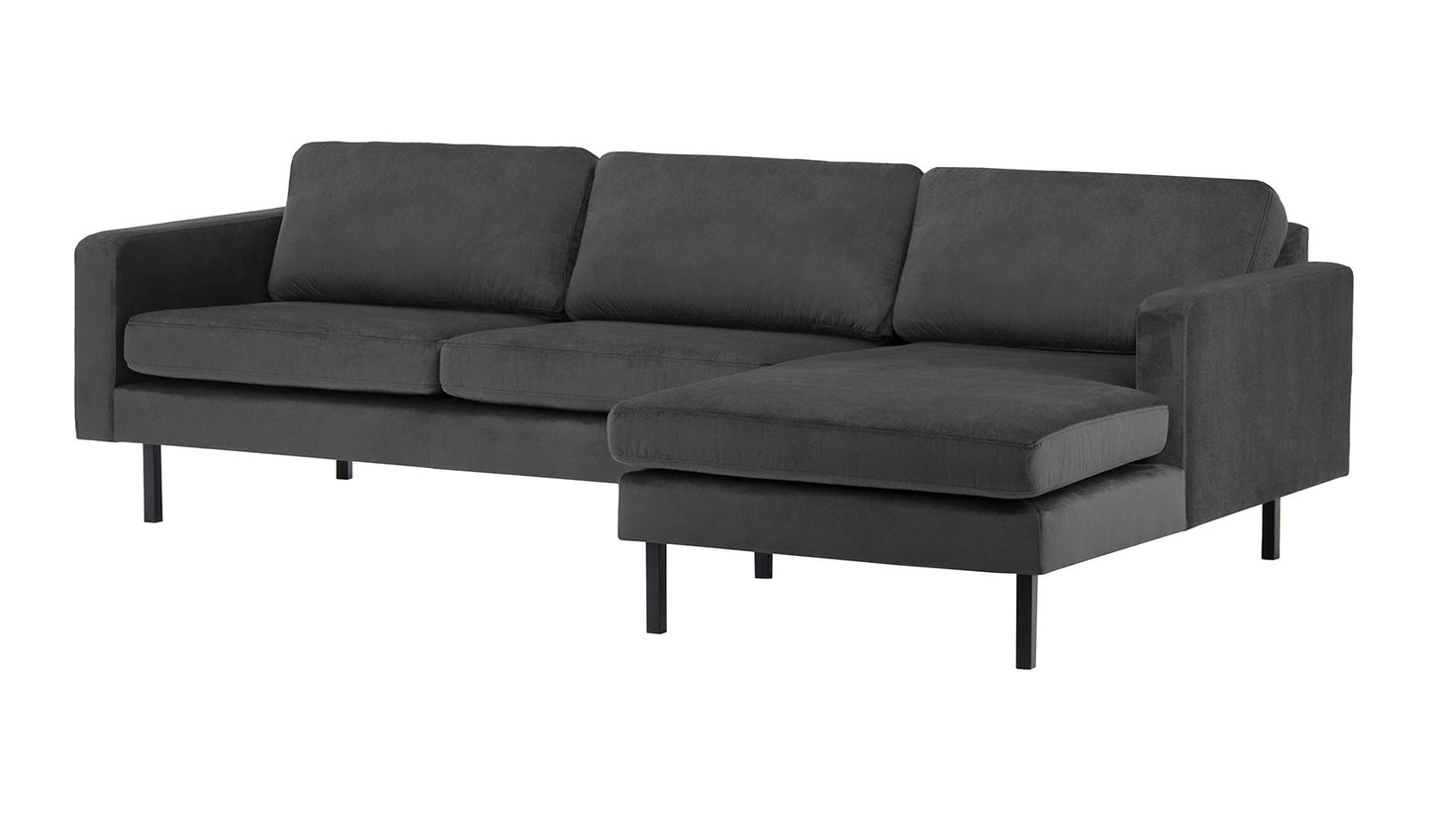 2-Sitzer, 3-Sitzer, Ecksofa Rechts oder Links, Couch, mit schwarzen Metallbeinen und modischem Veloursbezug