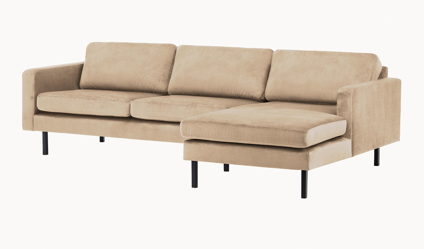 2-Sitzer, 3-Sitzer, Ecksofa Rechts oder Links, Couch, mit schwarzen Metallbeinen und modischem Veloursbezug