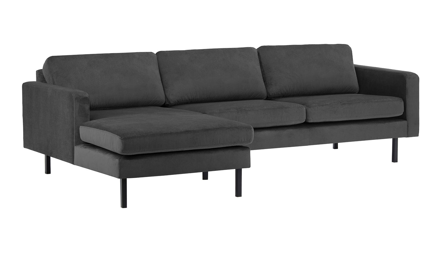 2-Sitzer, 3-Sitzer, Ecksofa Rechts oder Links, Couch, mit schwarzen Metallbeinen und modischem Veloursbezug