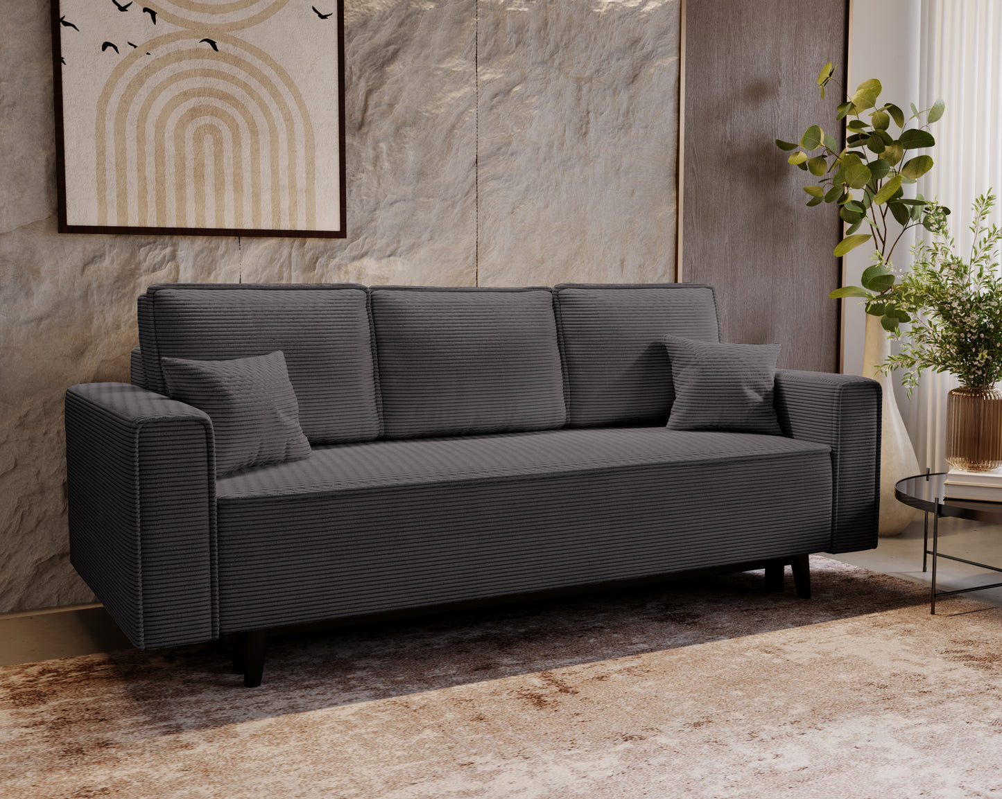 3-Sitzer Sofa Dreisitzer Schlafsofa, 3er Sofa mit schwarzen Holzbeinen und modischem Cordbezug