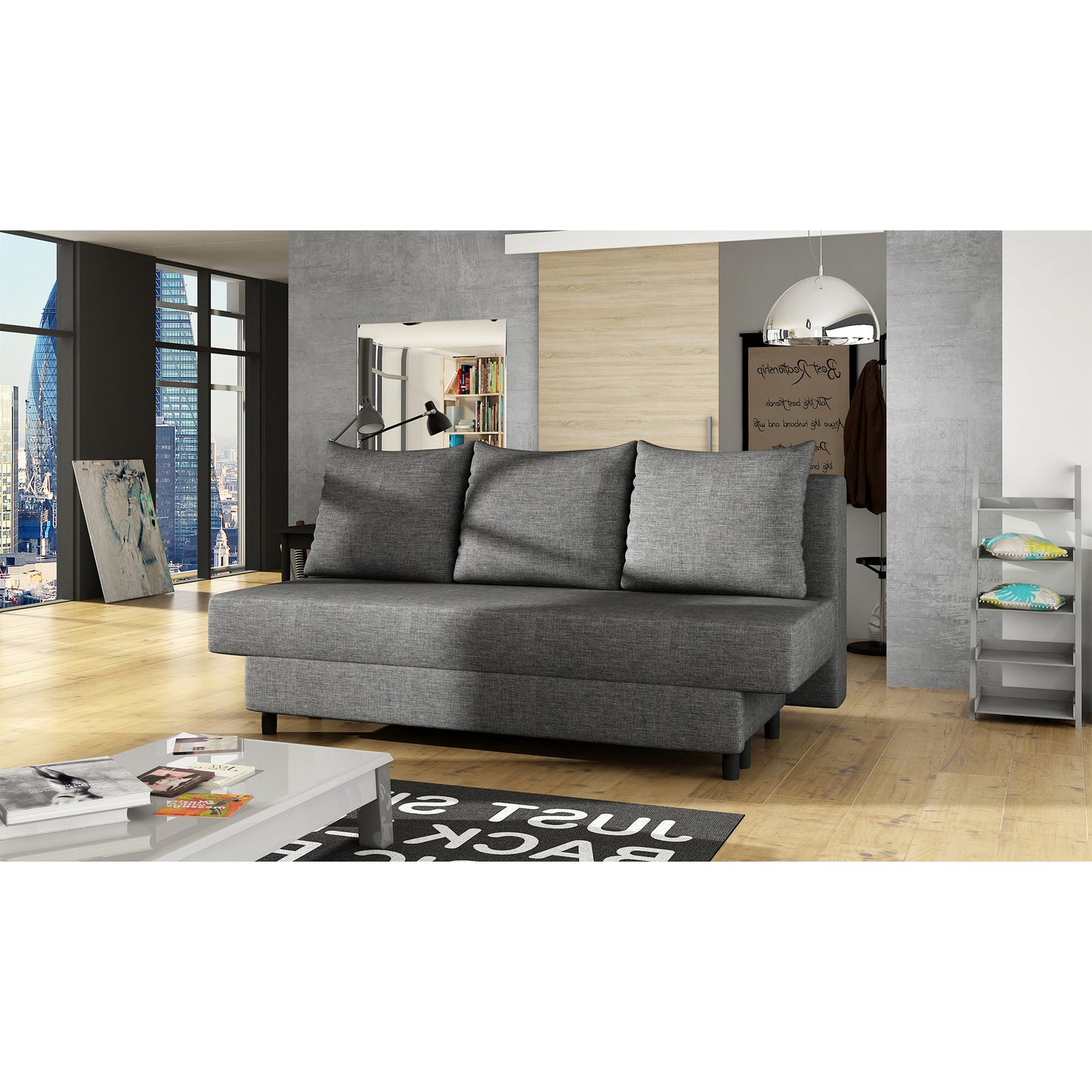 3-Sitzer Sofa Dreisitzer Schlafsofa, 3er Sofa mit 3 Dekokissen und Stauraum, umbaubar zum Bett Doppelbett