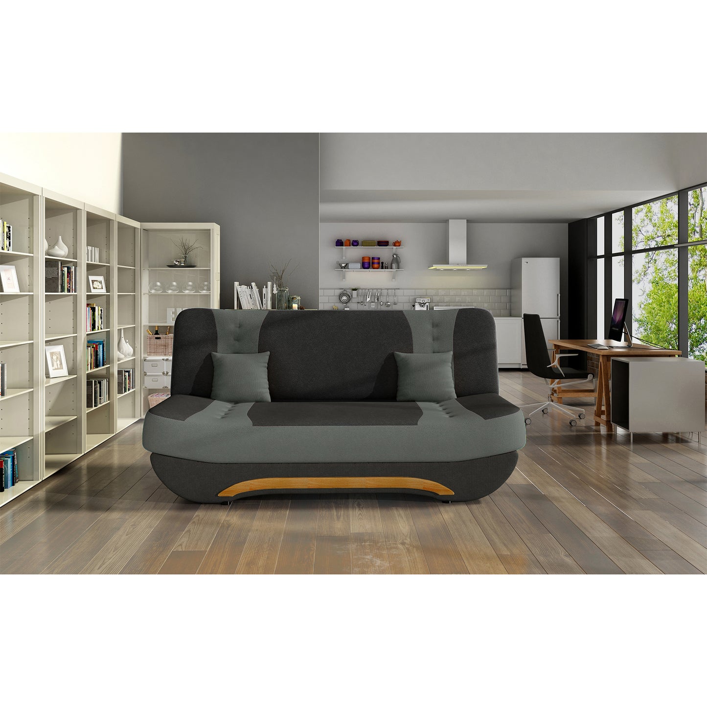 3-Sitzer Sofa Dreisitzer Schlafsofa, 3er Sofa mit 2 Dekokissen und Stauraum, umbaubar zum Bett Doppelbett