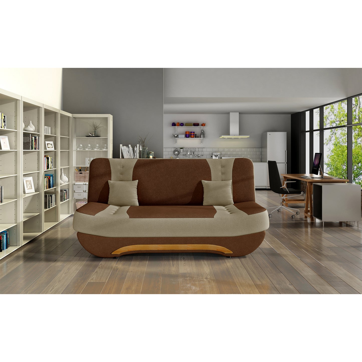 3-Sitzer Sofa Dreisitzer Schlafsofa, 3er Sofa mit 2 Dekokissen und Stauraum, umbaubar zum Bett Doppelbett