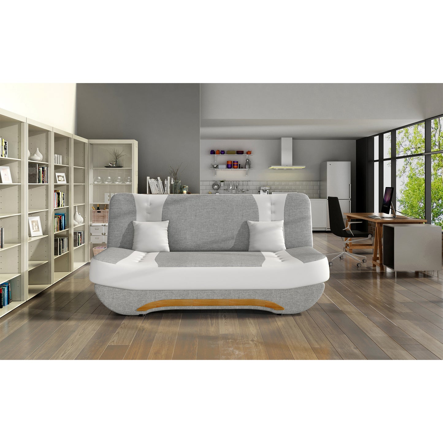 3-Sitzer Sofa Dreisitzer Schlafsofa, 3er Sofa mit 2 Dekokissen und Stauraum, umbaubar zum Bett Doppelbett