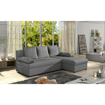 Ecksofa mit Schlaffunktion Eck-Sofa Corner Recamiere beidseitig montierbar mit 5 Dekokissen, 206 cm Gesamtbreite umbaubar zum Doppelbett