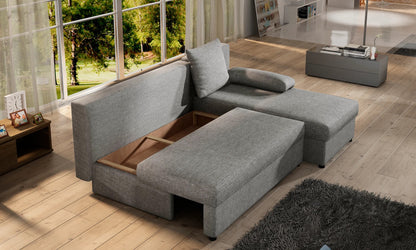 Ecksofa mit Schlaffunktion Eck-Sofa Corner Recamiere beidseitig montierbar mit 5 Dekokissen, 206 cm Gesamtbreite umbaubar zum Doppelbett