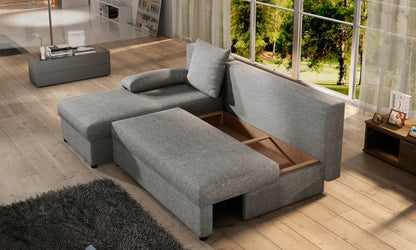 Canapé d'angle avec fonction couchage Canapé d'angle méridienne d'angle montable des deux côtés avec 5 coussins décoratifs, largeur totale 206 cm transformable en lit double