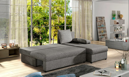 Ecksofa mit Schlaffunktion Eck-Sofa Corner Recamiere beidseitig montierbar mit 5 Dekokissen, 206 cm Gesamtbreite umbaubar zum Doppelbett