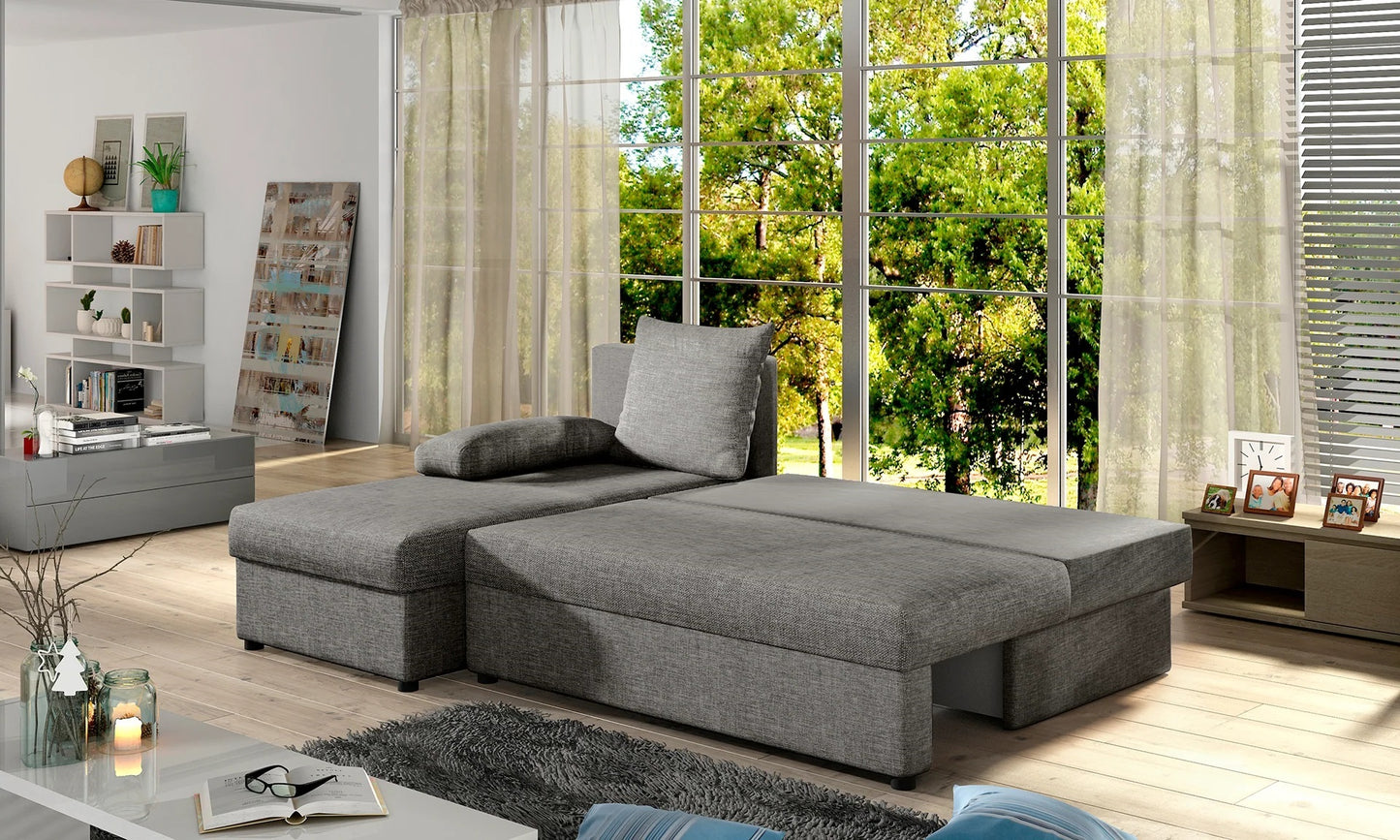 Canapé d'angle avec fonction couchage Canapé d'angle méridienne d'angle montable des deux côtés avec 5 coussins décoratifs, largeur totale 206 cm transformable en lit double